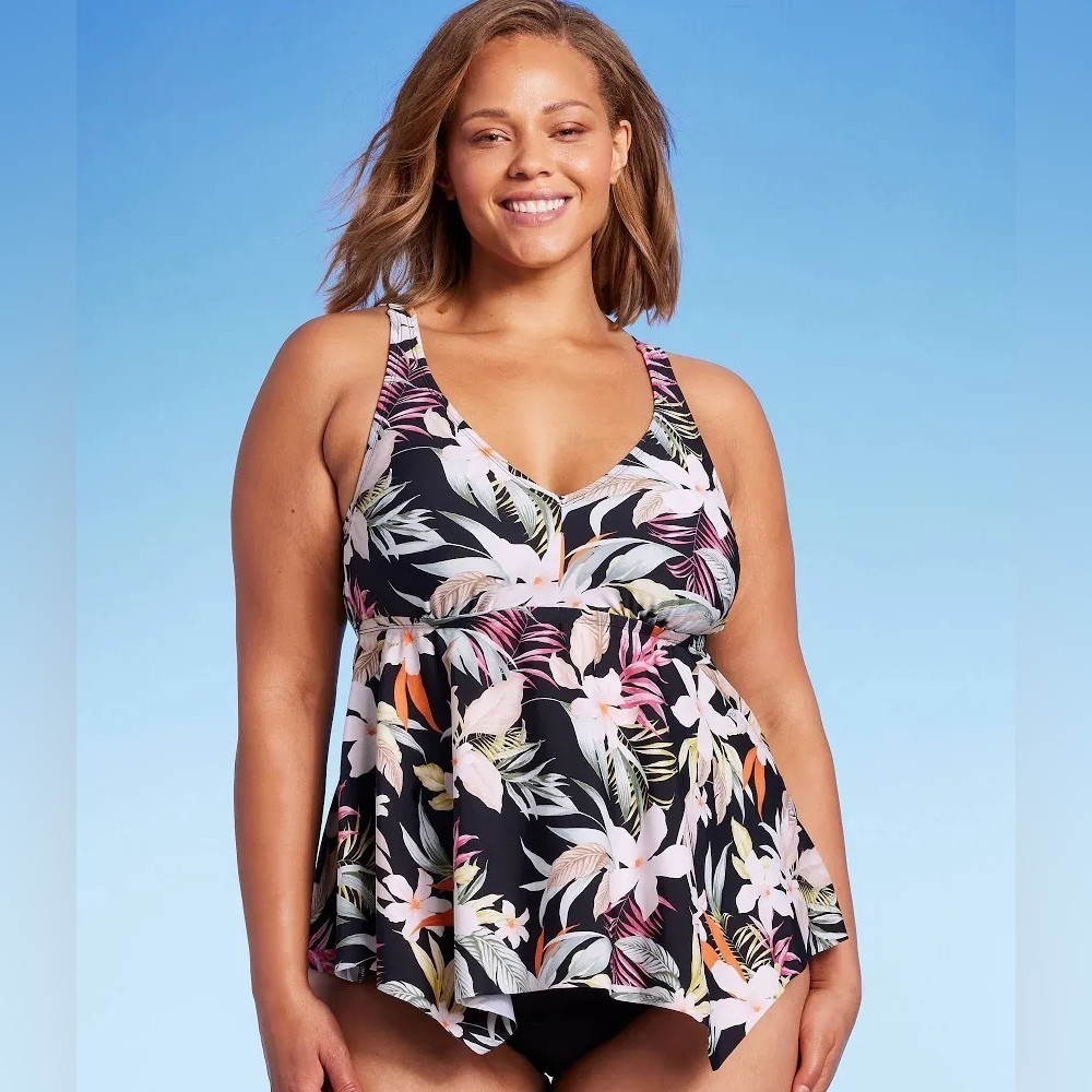New Kona Sol Plus Women’s Swim Top Plunge V-Neck Strappy Back Tankini Top 3X